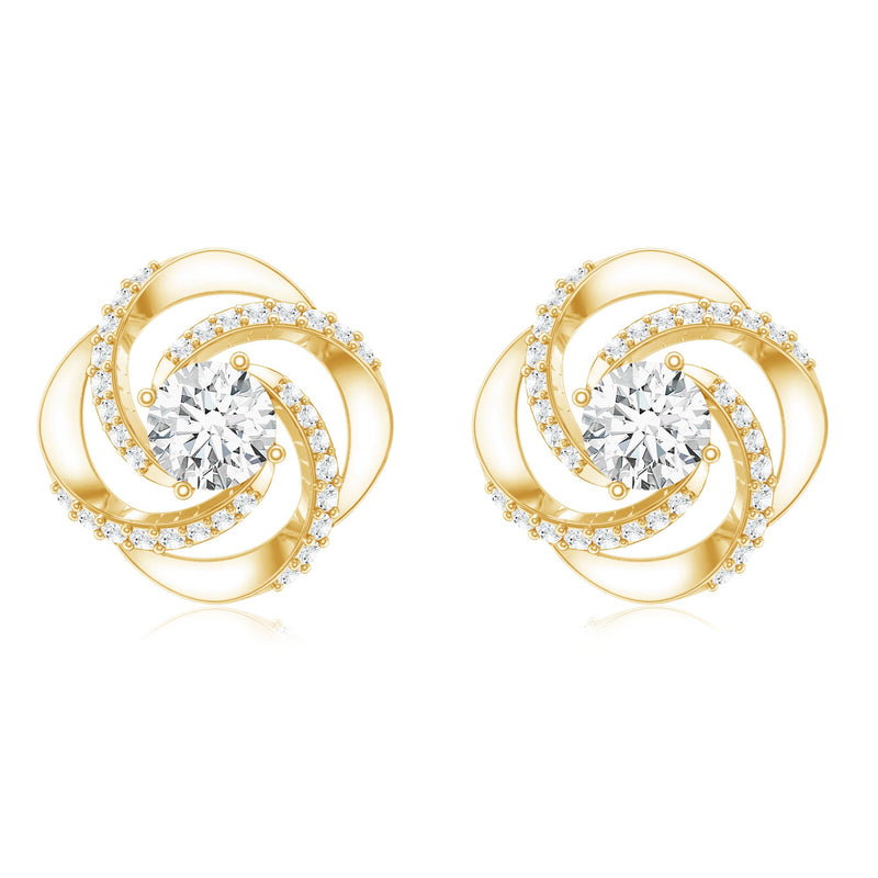 Rosec Jewels Certified Lab 5mm round diamond swirl stud earrings, showcasing sparkling diamond design on silver posts.