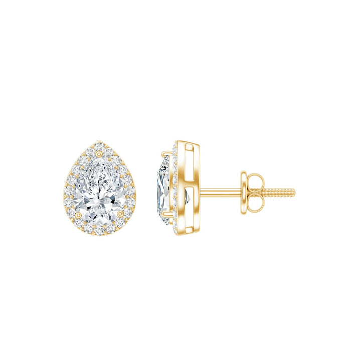 Certified 1.3 carat lab-grown diamond teardrop stud earrings by Rosec Jewels, featuring sparkling diamond design and silver setting.