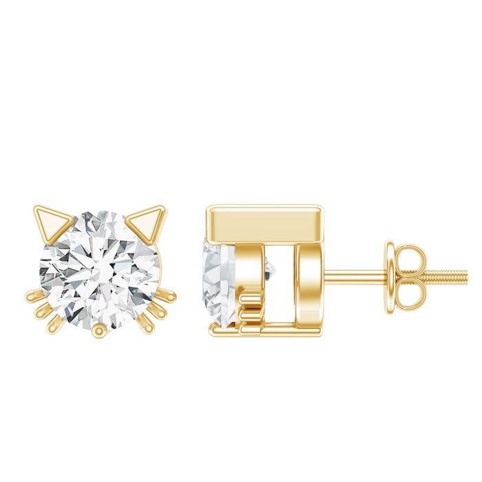 Certified lab-grown diamond Hello Kitty earrings by Rosec Jewels featuring cute cartoon character design and sparkling diamonds.
