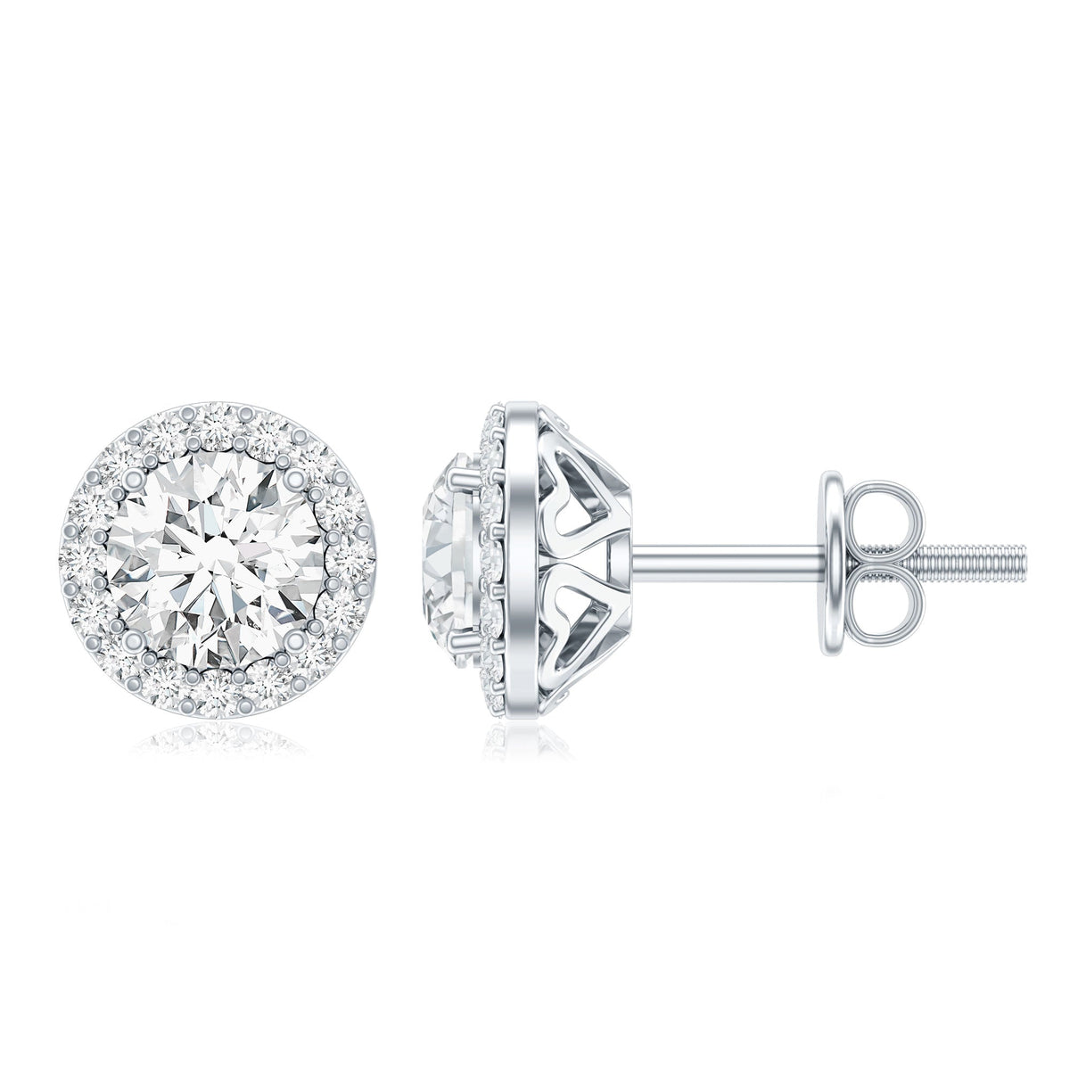 5 MM Round Lab Grown Diamond Halo Stud Earrings With Screw Back