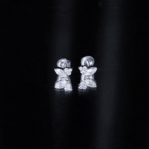 Bezel set lab marquise diamond stud earrings by Rosec Jewels, featuring yellow gold and elegant gemstone design.