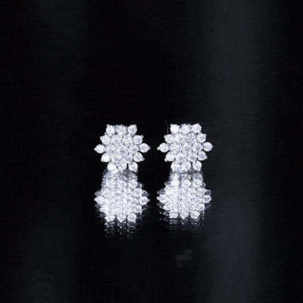 Yellow lab-grown diamond flower statement earrings by Rosec Jewels, featuring intricate floral design and sparkling diamond accents.