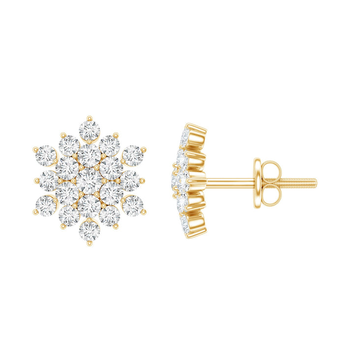 Lab grown diamond flower earrings by Rosec Jewels featuring sparkling stud earrings with intricate floral design.