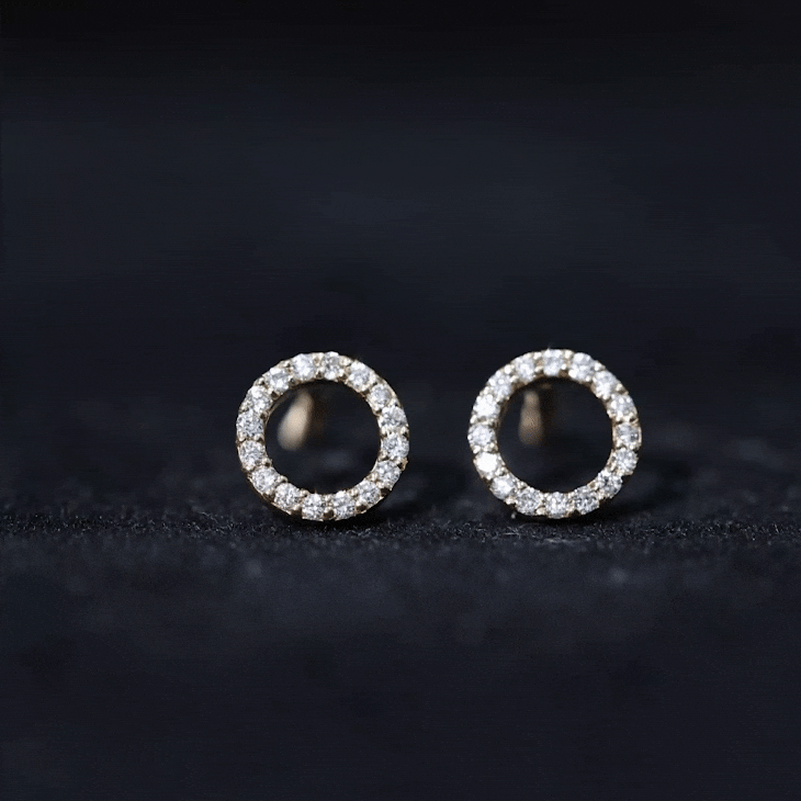 Yellow lab grown diamond circle stud earrings with screw back from Rosec Jewels, showcasing sparkling elegant jewelry.