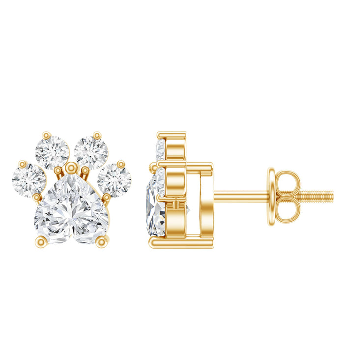 Rosec Jewels lab-grown diamond dog paw stud earrings with sparkling diamond accents on sterling silver setting.
