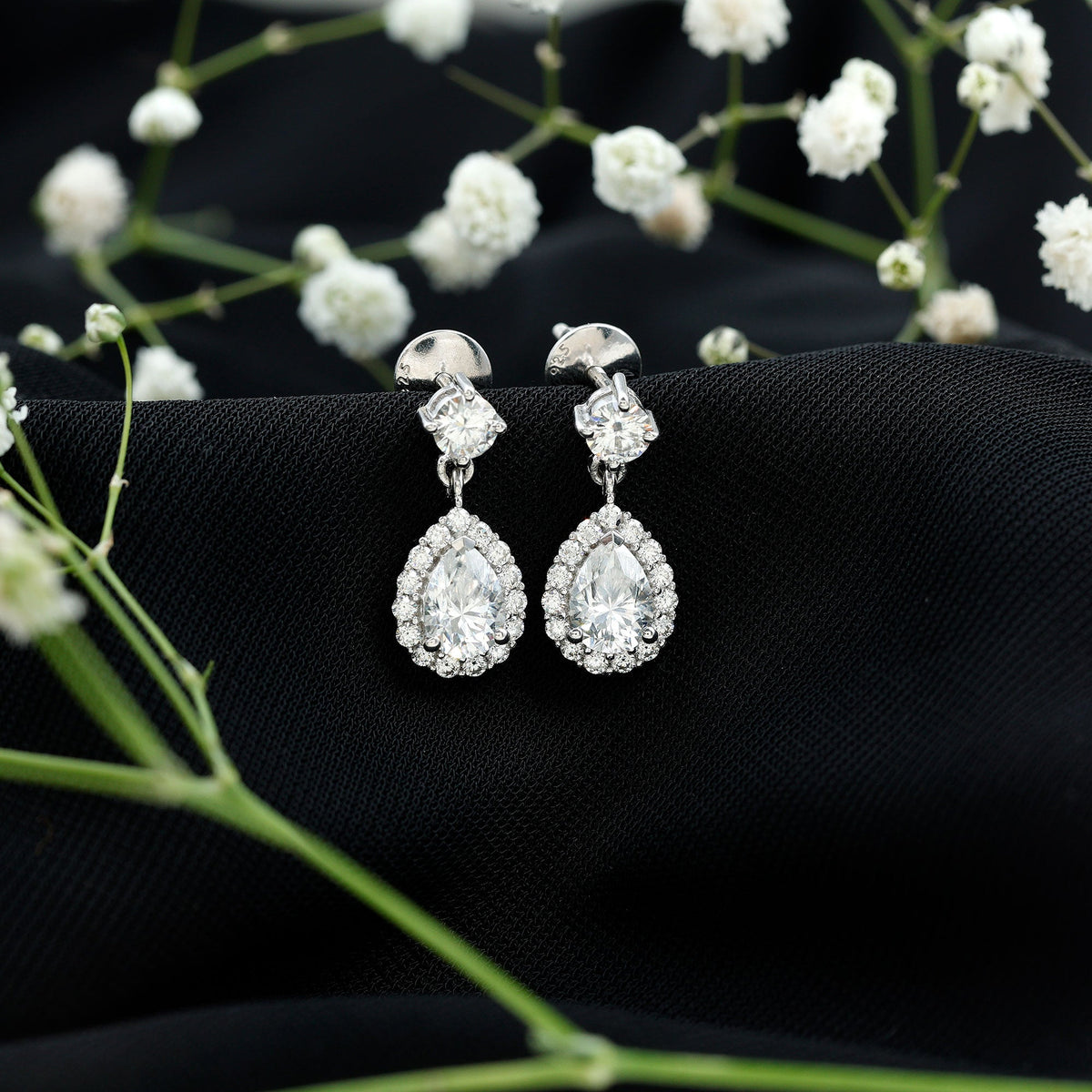 Lab 5X7MM Pear Shaped Diamond Bridal Drop Earrings
