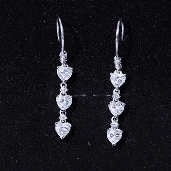 Yellow heart-shaped diamond fish hook dangle earrings by Rosec Jewels, showcasing elegant lab-grown diamonds and intricate design.