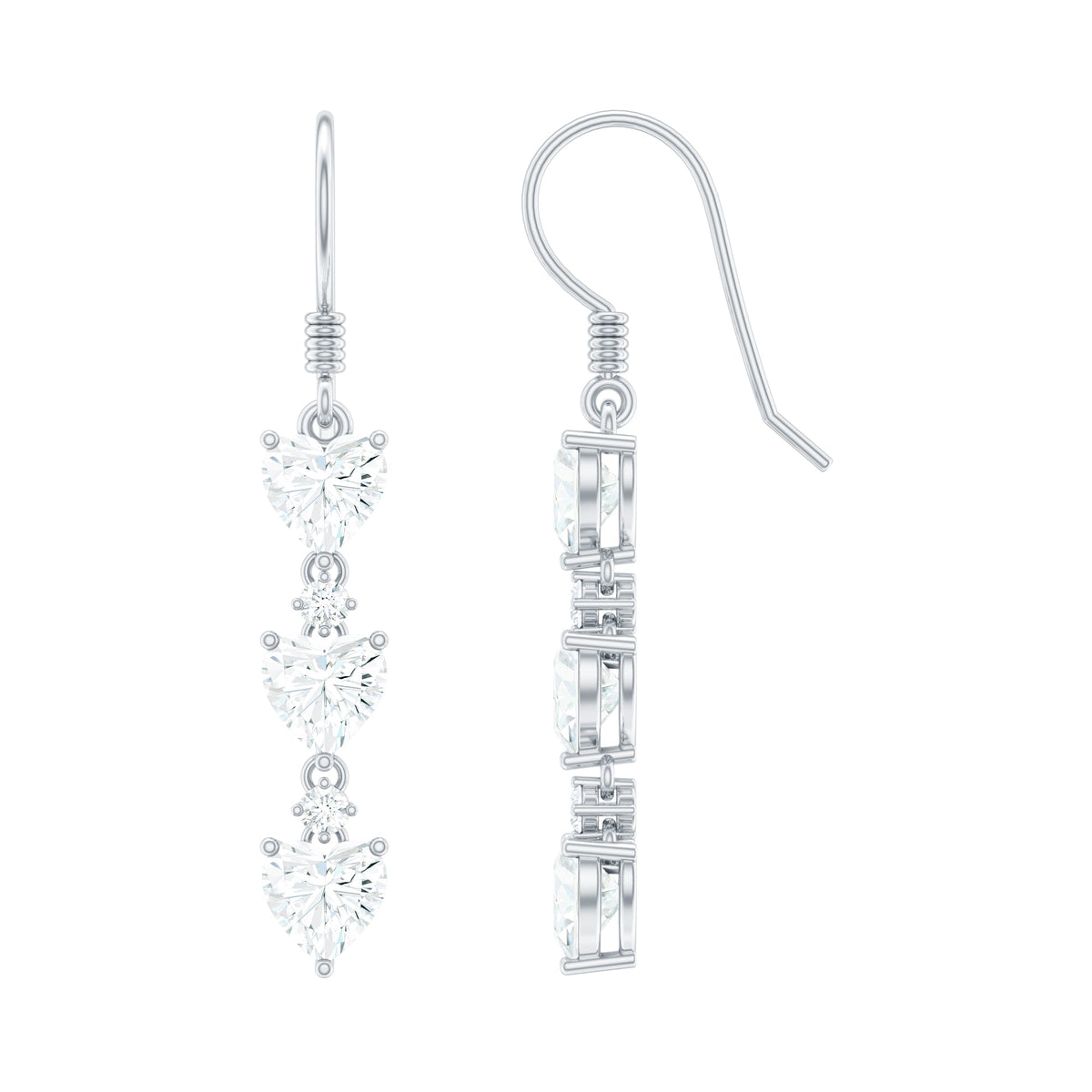 Certified Lab Heart Shaped Diamond Fish Hook Dangle Earrings