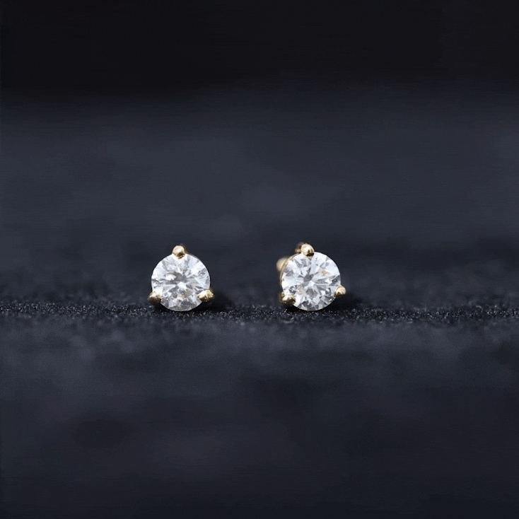 Rosec Jewels certified lab-grown diamond solitaire earrings with yellow gold setting, showcasing elegant, sparkling jewelry.