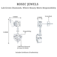 Heart Shaped Lab Grown Diamond Butterfly Drop Earrings