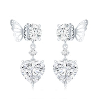 Heart Shaped Lab Grown Diamond Butterfly Drop Earrings