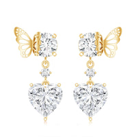 Heart Shaped Lab Grown Diamond Butterfly Drop Earrings