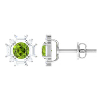 Contemporary Peridot Stud Earrings with Diamond Halo