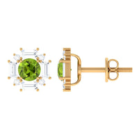 Contemporary Peridot Stud Earrings with Diamond Halo