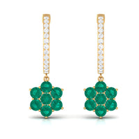 Natural Emerald Flower Drop Earrings with Diamond Hoop