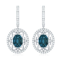 Vintage Inspired London Blue Topaz and Diamond Wedding Drop Earrings