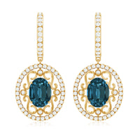 Vintage Inspired London Blue Topaz and Diamond Wedding Drop Earrings