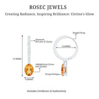Oval Shape Citrine Hoop Drop Earrings with Diamond
