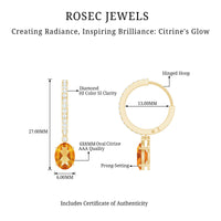 Oval Shape Citrine Hoop Drop Earrings with Diamond