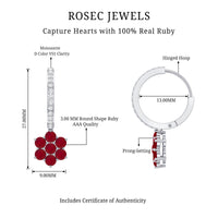 Certified Ruby Flower Drop Earrings with Diamond Hoop