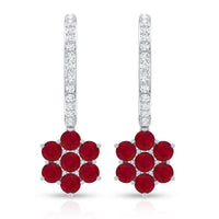 Certified Ruby Flower Drop Earrings with Diamond Hoop