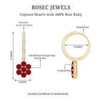 Certified Ruby Flower Drop Earrings with Diamond Hoop