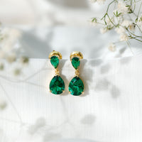Lab Grown Emerald Teardrop Statement Earrings With Certificate