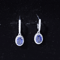 Lab Grown Blue Sapphire Hoop Drop Earrings with Moissanite Halo