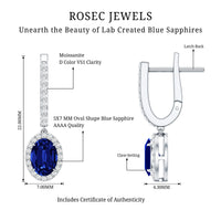 Lab Grown Blue Sapphire Hoop Drop Earrings with Moissanite Halo