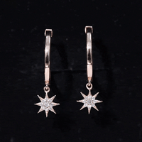 Yellow gold diamond star drop hoop earrings by Rosec Jewels featuring sparkling diamond accents and a stylish hoop design.