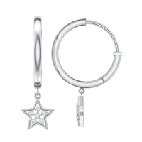 Rosec Jewels diamond star drop hoop earrings featuring sparkling diamond accents on gold hoops.