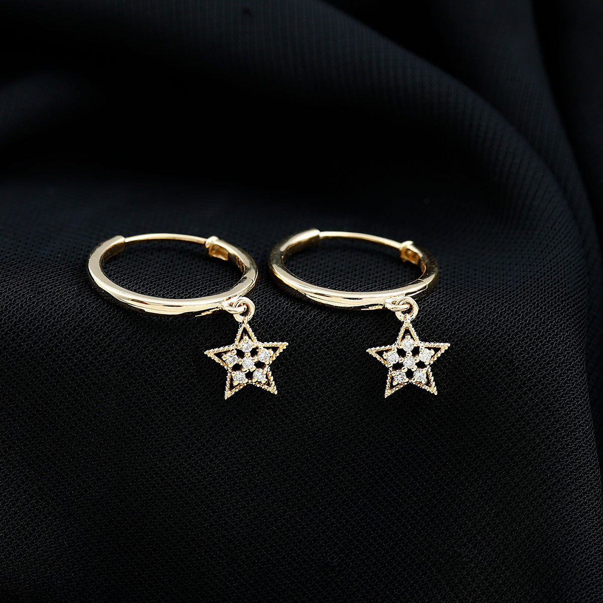 Rosec Jewels diamond star drop hoop earrings with sparkling star and hoop design, elegant jewelry for special occasions.