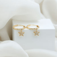 Rosec Jewels Diamond Star Drop Hoop Earrings featuring sparkling diamond accents and a stylish hoop design.