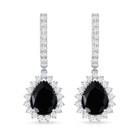 Natural 6X8mm Black Spinel Teardrop Earrings with Moissanite Halo