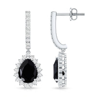 Natural 6X8mm Black Spinel Teardrop Earrings with Moissanite Halo