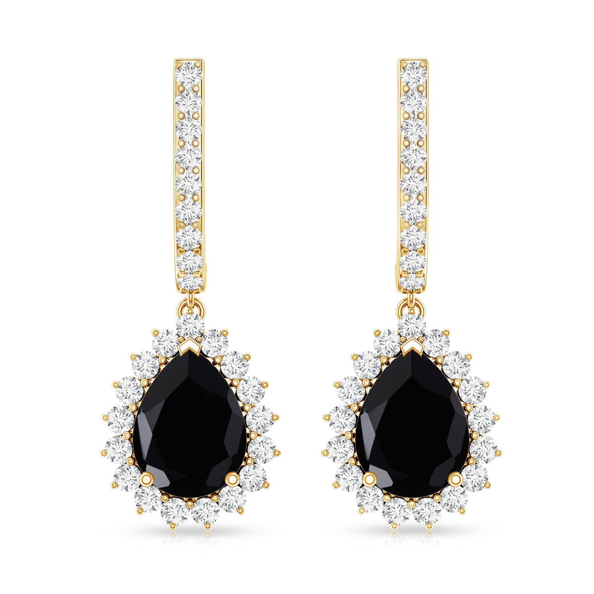 Natural 6X8mm Black Spinel Teardrop Earrings with Moissanite Halo