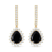 Natural 6X8mm Black Spinel Teardrop Earrings with Moissanite Halo