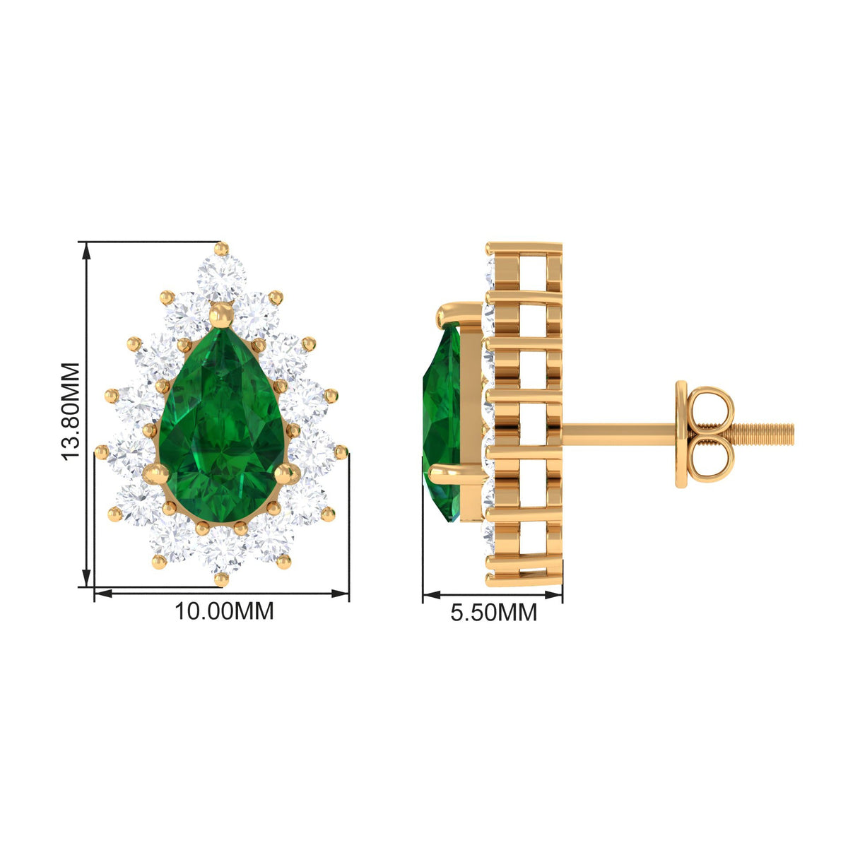 Lab Created Emerald Teardrop Stud Earrings with Moissanite Halo
