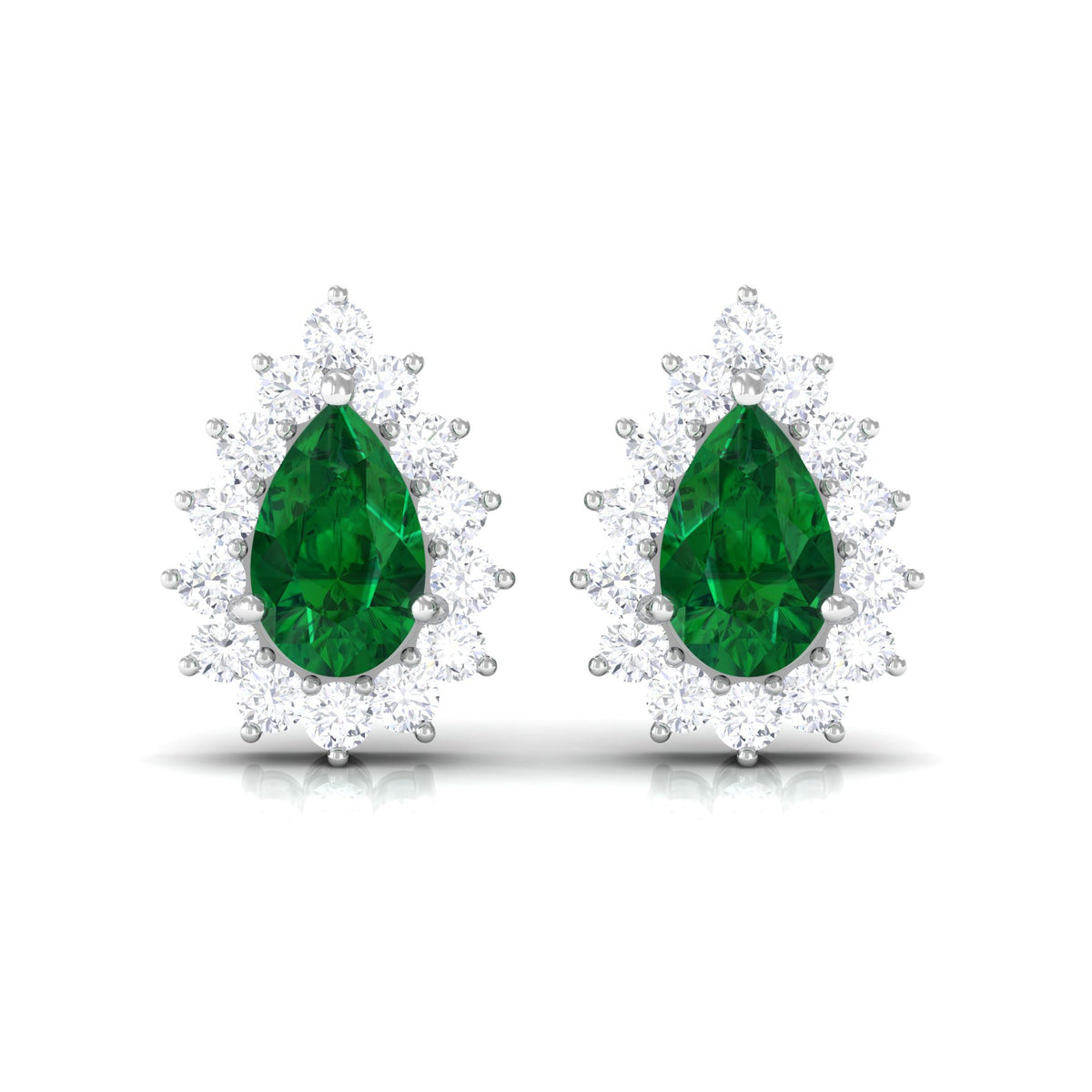 Lab Created Emerald Teardrop Stud Earrings with Moissanite Halo