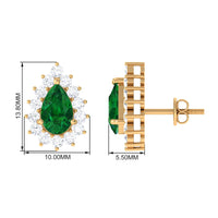 Lab Created Emerald Teardrop Stud Earrings with Moissanite Halo