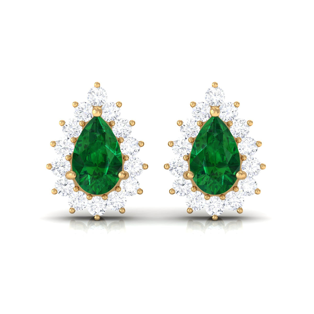Lab Created Emerald Teardrop Stud Earrings with Moissanite Halo
