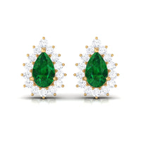 Lab Created Emerald Teardrop Stud Earrings with Moissanite Halo