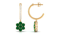 Lab Created Emerald and Diamond Flower Hoop Drop Earrings