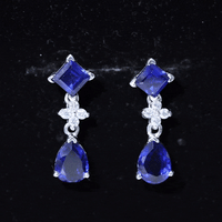 Lab Created Blue Sapphire and Diamond Wedding Drop Earrings