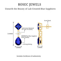 Lab Created Blue Sapphire and Diamond Wedding Drop Earrings