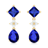 Lab Created Blue Sapphire and Diamond Wedding Drop Earrings