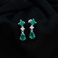 2 Carat Lab Created Emerald and Diamond Bridal Dangle Earrings