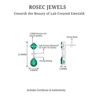 2 Carat Lab Created Emerald and Diamond Bridal Dangle Earrings