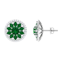 Lab Created Emerald and Moissanite Big Stud Earrings