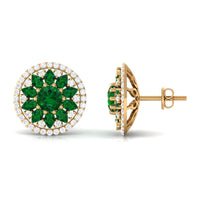 Lab Created Emerald and Moissanite Big Stud Earrings